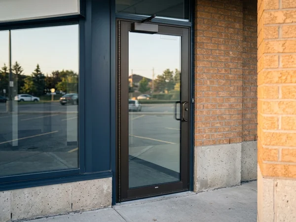 After: plaza door on a continuous geared hinge