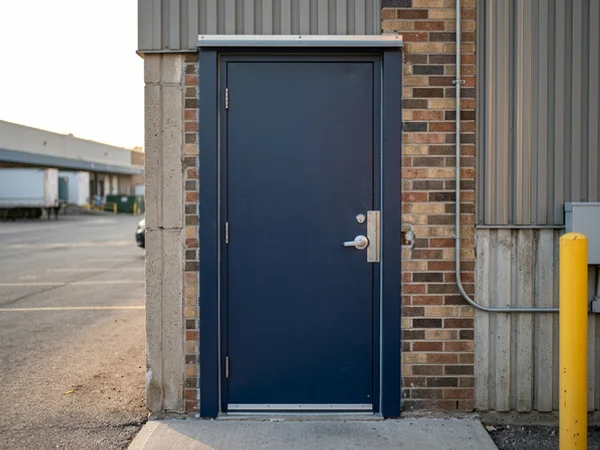 Existing door rehung in a newly painted replacement frame