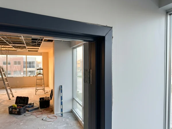 Knockdown frame slipped over finished drywall in an office renovation