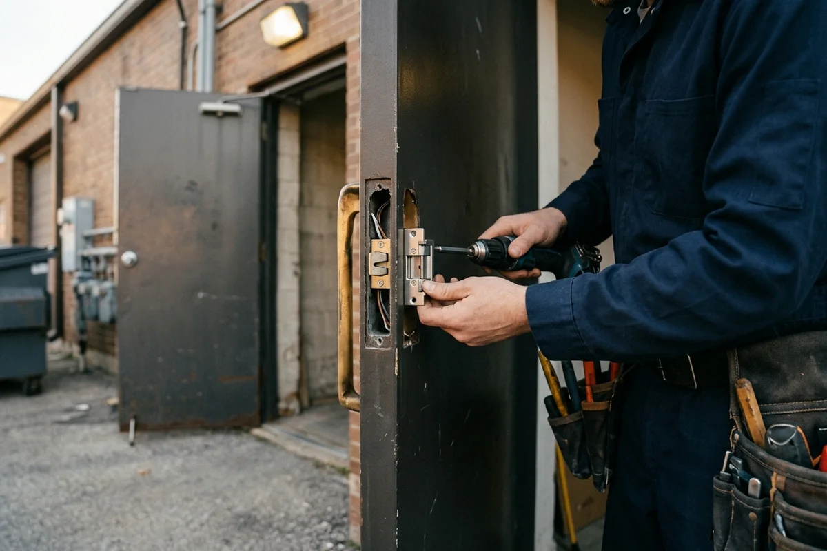 Installing an electric strike in a hollow metal frame at a staff door
